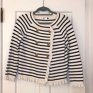 J. CREW NAVY AND CREAM SWEATER